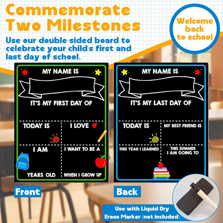 First Day of School Chalkboard, Reusable Back to School Sign, 14 X 11 in Beautiful Double Sized First Day of School Board, Paper Preschool Signs for Kids