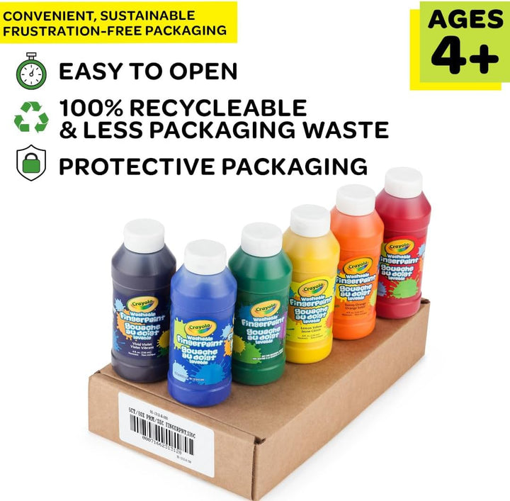 Washable Finger Paints (6Ct), Toddler Paint Set, Nontoxic Finger Paint for Kids, Arts & Crafts Supplies for Toddlers, Teacher Classroom Must Have [Amazon Exclusive]