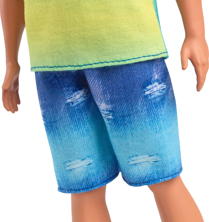 Fashionistas Ken Doll #236 with Black Hair, Wearing Blue and Green Ombre Tank with Jean Shorts and Silver Sneakers