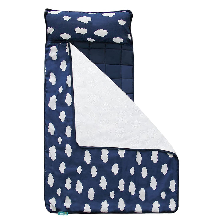 Toddler Nap Mat with Pillow and Blanket, Cot Nap Mats for Daycare Preschool Kindergarten, Lightweight Portable Travel Sleeping Bag for Kids, Super Soft & Cozy, Navy Cloud, 50" X 21"