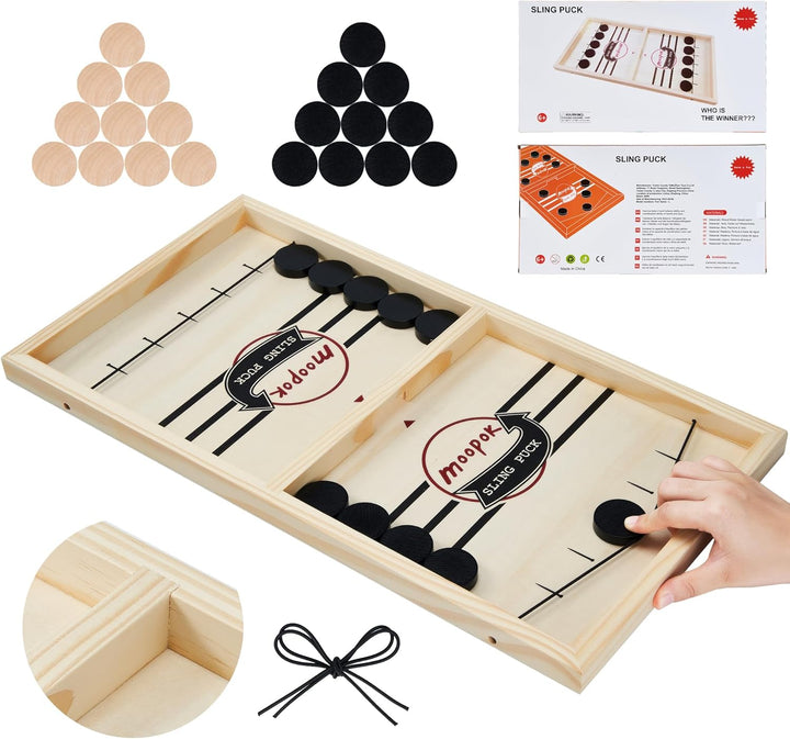 Fast Sling Puck Game - Fast Action Super Foosball Table Desktop Battle Slingshot Wooden Air Hockey Board Game -Guaranteed Fun for Family Game Night or Friends Party