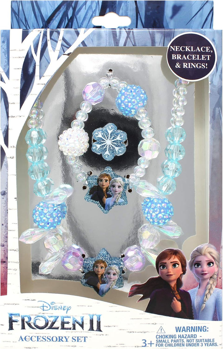 Girls Jewelry Set - Dress up Toy Jewelry Box Set with Bead Necklaces, Bracelets, and Rings - Frozen Play Accessories - Ages 3+