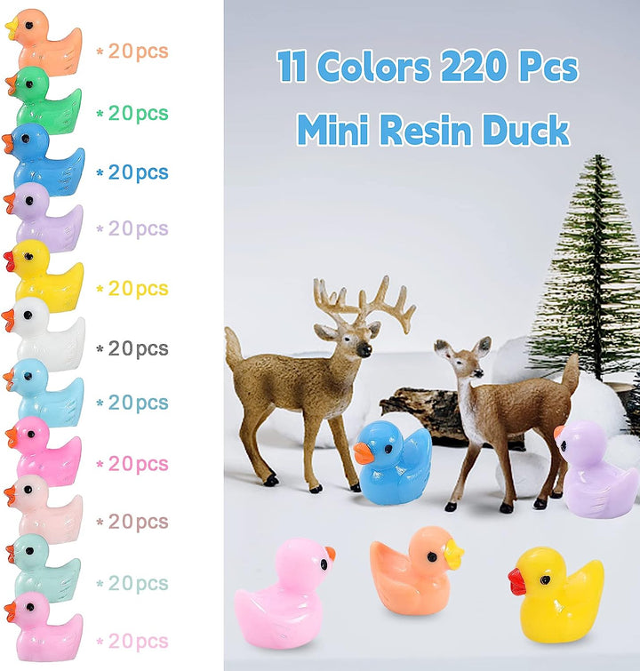 Mini Resin Ducks 220 Pack Tiny Duck Figurines Bulk for Miniature Dollhouse Decor Accessories Garden Aquarium Potted Ornament Party Toys DIY Charms Office Classroom Activity to Hide