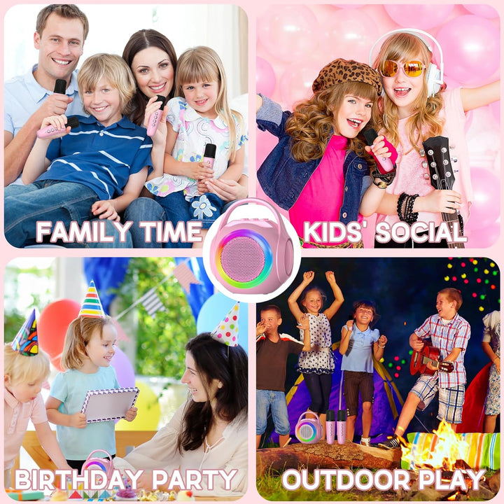 Mini Karaoke Machine for Kids with 2 Microphones, Bluetooth Toddler Karaoke Toy with LED Lights, Rechargeable Portable Speaker for Girls & Boys Ages 3-10, Children’S Day & Birthday Gift Ideas