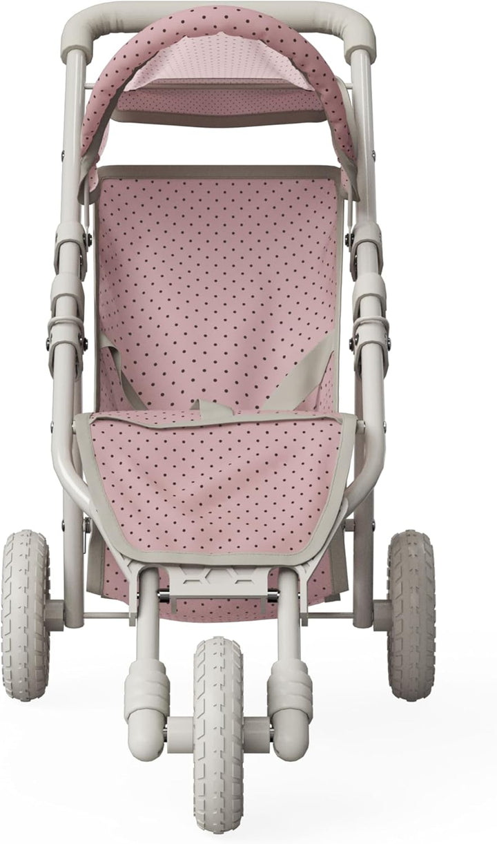 Doll Jogging-Style Stroller with Canopy, Storage Underneath, Pink and Cream and Gray