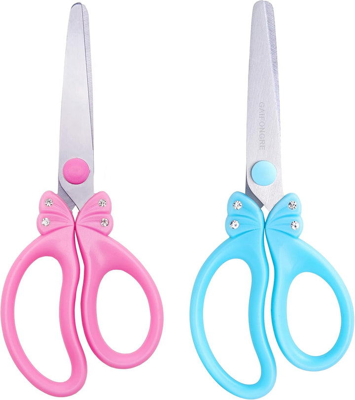 5″ Kids Safety Blunt Tip Scissors, Ages 5-8 & 8-10 for Girls,Rounded Edge & Ergonomic Handles for Small School Student Children Toddler Classroom Cutting Paper,Home DIY (Pink Blue)
