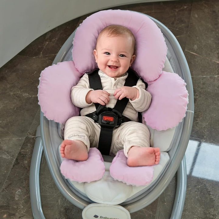 Infant Car Seat Head Neck Body Support, Ultra-Soft Minky and Microfiber Newborn Car Seat Insert, Perfect for Car Seat, Stroller, 2-In-1 Reversible, Girls, Pink