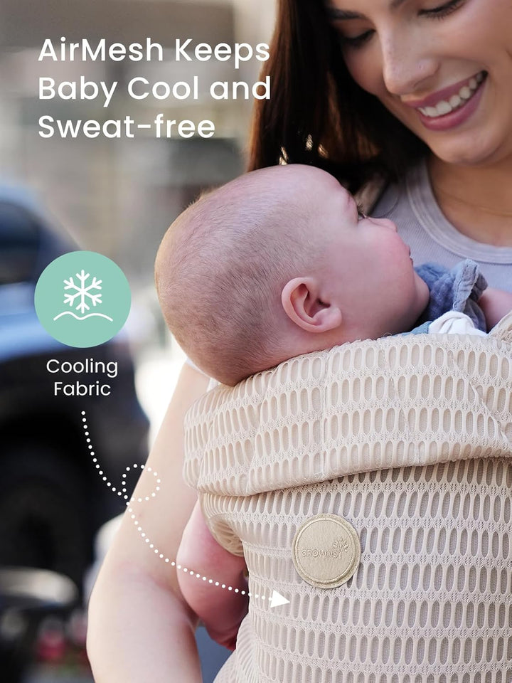 Baby Carrier Newborn to Toddler, Breathable Mesh Carrier(7-44Lbs) with One-Click Sliding Clasp, Head Support, Ergonomic Design and Hands-Free Comfort, Almond Beige