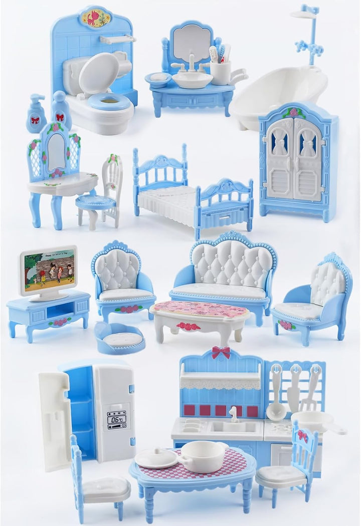 35 Pcs Dollhouse Furniture Accessories Set Mini House Furniture Small Dollhouse Miniature Furniture Play House Accessories 1:12 Tiny Kitchen Bedroom Livingroom Bathroom Boy Girl Toddler3Y+ (A Set)
