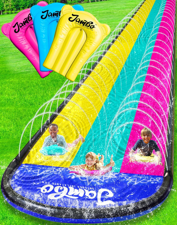 XL 20Ft Premium Slip Splash and Slide with 3 Bodyboards, Heavy Duty Water Slide- Advanced 3-Way Water Sprinkler System, Backyard Waterslide Outdoor Water Toys N Slides for Kids Splash Pad