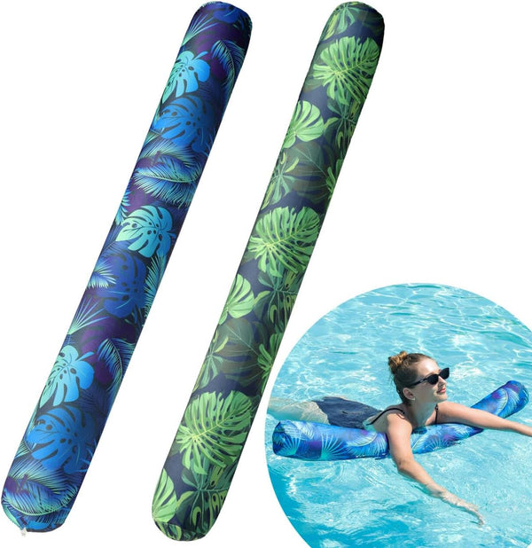 Inflatable Swim Pool Noodles, 2 Pack Soft Fabric Covered Large Swim Noodles, Premium Buoyancy for Swimming Floating, Pool Floats Toys for Adults Pool Accessories
