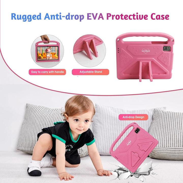 2025 Upgraded Kids Tablet, 10 Inch Android 14 Tablet for Kids, 8GB (4+4) RAM + 128GB Storage, 6000Mah Long Battery, Dual Cameras, Great Tablet for Toddlers, Case Included (Pink)