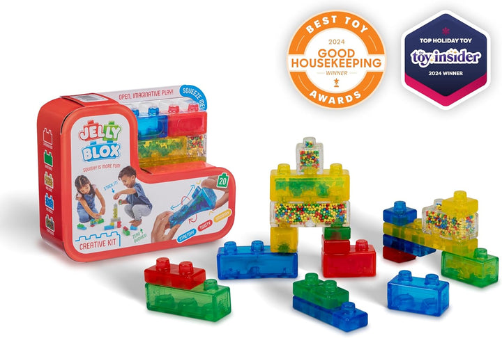 Jelly Blox Creative Kit | Includes 20 Blocks | Toddler & Preschool Building Blocks Kids Can Squeeze, Stretch, Squish | Safety Tested & Ouch-Free | Tactile, Sensory Play Toy for Ages 2+