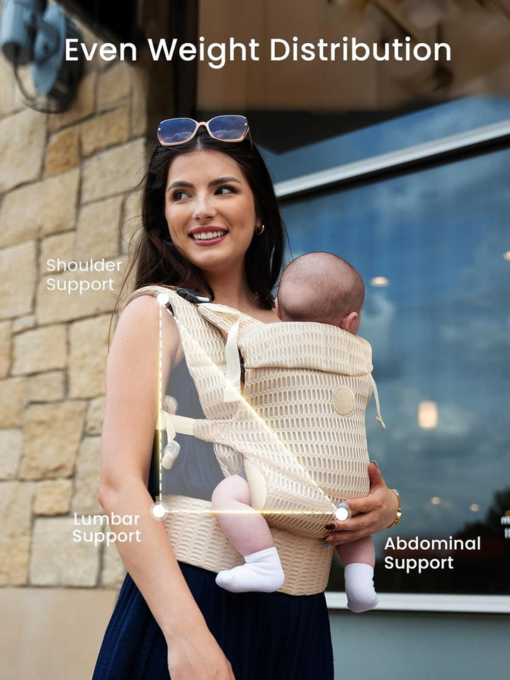 Baby Carrier Newborn to Toddler, Breathable Mesh Carrier(7-44Lbs) with One-Click Sliding Clasp, Head Support, Ergonomic Design and Hands-Free Comfort, Almond Beige