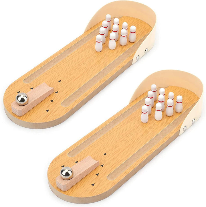 2 Pack Mini Bowling Game Set, Tabletop Wooden Board Mini Arcade Desktop Tiny Bowling Alley Office Desk Stress Relief Gadgets Small Finger Toys Fun Gag Gifts for Men Women Kids Teens Boys Girls