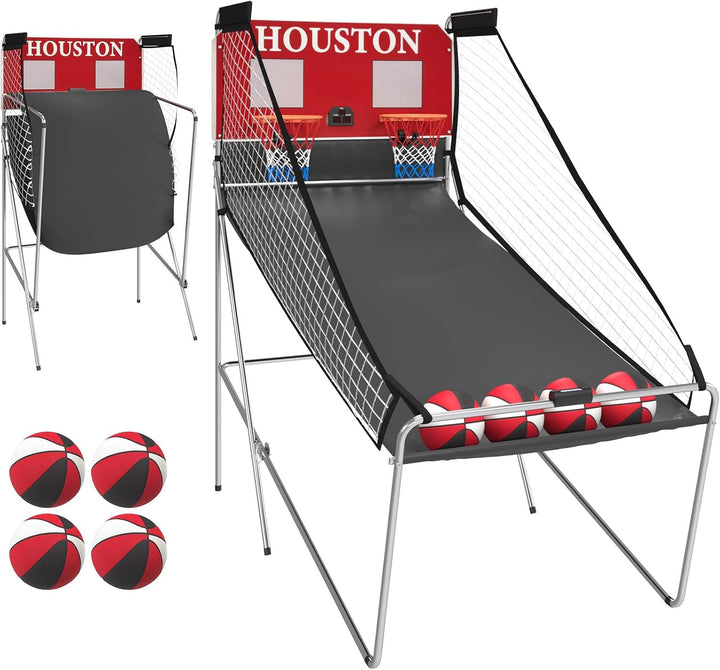 Arcade Basketball Game, Dual Shot Electronic Basketball Game with 8 Game Modes, LCD Score Display, and 4 Rubber Balls, Indoor Basketball Arcade Game for Home