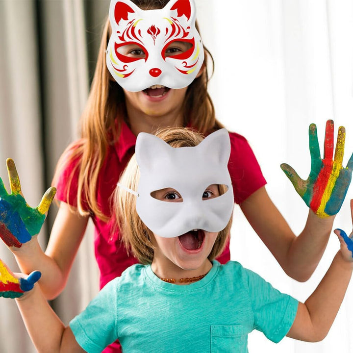 6Pcc Cat Mask Therian Masks White Cat Masks Paper Fox Masks Blank Mask Unpainted Wolf Animal Half Facemasks DIY Paint Masquerade Mask Costume Prop for Carnival Cosplay Dance Party Favors