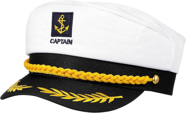 Captain Yacht Hat Boat Cap, Sailor Marine Admiral Hat for Halloween Costume Accessories, 8.6 X 6 X 2'' White