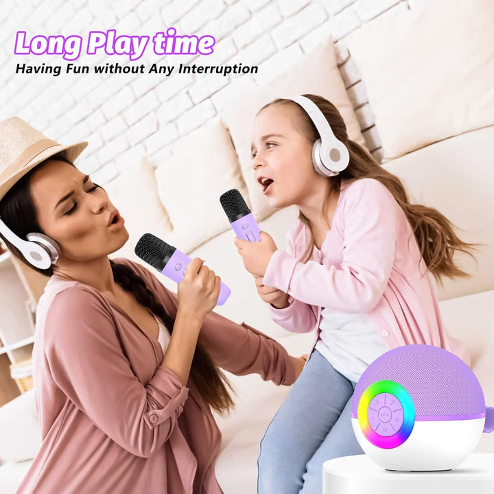 Mini Karaoke Machine Speaker for Kids Adults, Portable Bluetooth Microphone Song Toys with LED Light, Best Chritmas Birthday Festival Gift for 3 4 5 6 7 8+ Year Old Girls Boys (Purple-2Mic)