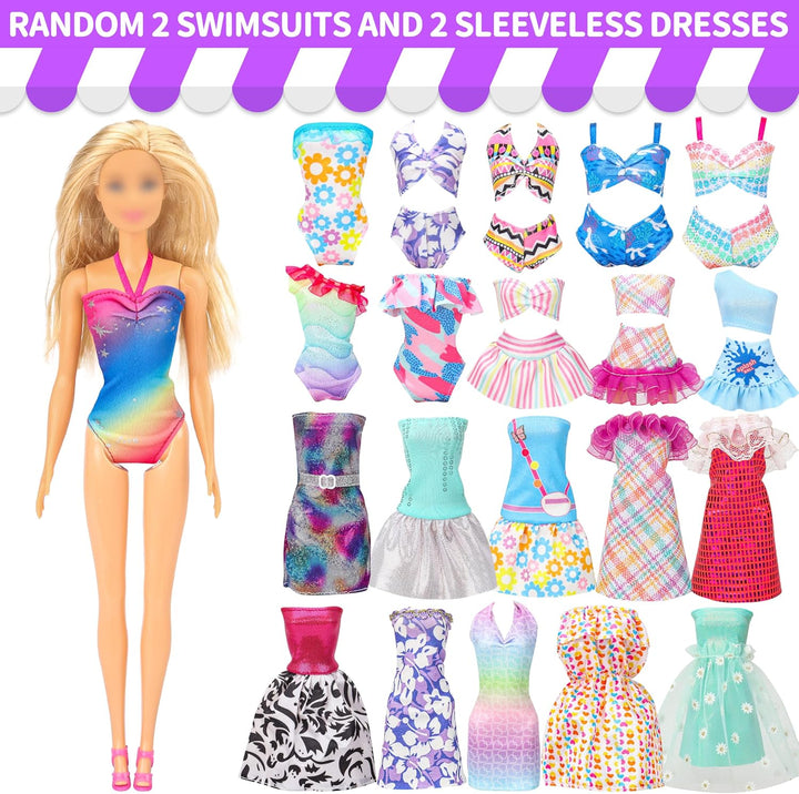 52 Pcs Doll Clothes and Accessories,2 Wedding Gowns 6 Fashion Dresses 2 Set Casual Outfits Top and Pant 2 Swimsuit,20 Hanger 10 Shoe 10 Accessories Toys for Girls Kids Birthday Gift