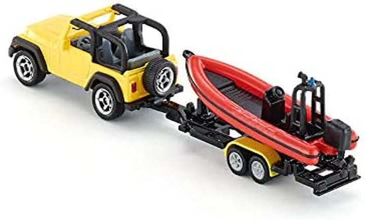 1658, Jeep with Boat, Metal/Plastic, Yellow/Red, Removable Trailer, Floatable Boat