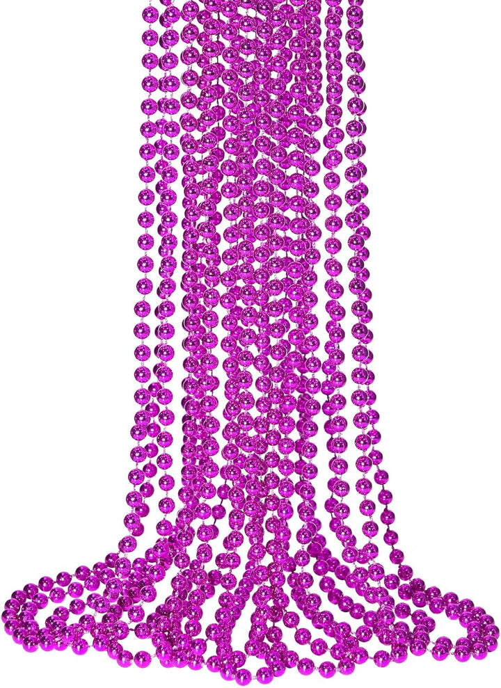 12 PCS Gold Bead Necklaces, Mardi Gras Christmas Beads 33" Metallic Beaded Costume Party Necklaces for Parade Throws, Wedding, Birthday, Pirate Party Favors