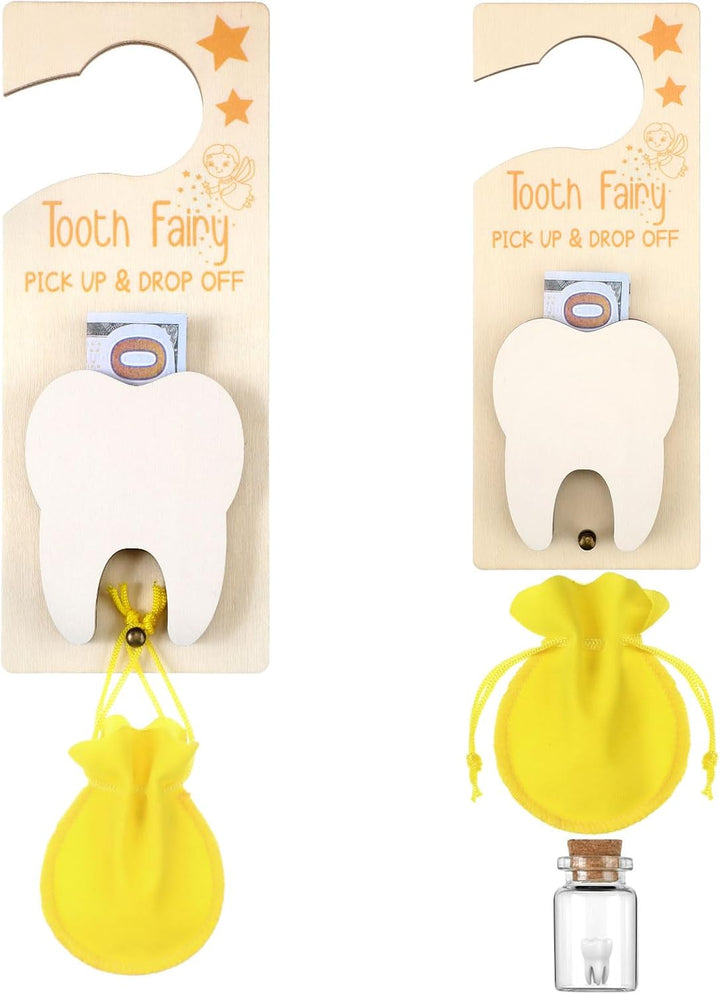 Tooth Fairy Holder Bag Hanger with Money Slot Keepsake Bottle Velvet Pouch Tooth Fairy Box Encourage Gift for Lost Teeth Boy Girl Milk(Classic,Pink)