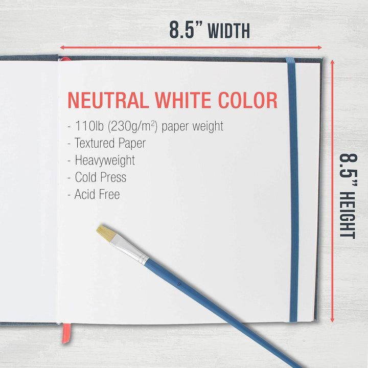 8.5" X 8.5" Watercolor Book (2 Pack, 76 Sheets Each) - 110Lb (230 GSM) Linen-Bound Hardcover Artist Paper Pads - Acid-Free Cold-Pressed Watercolor Paper Pad Mixed Media