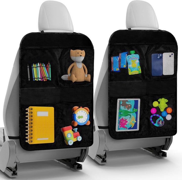 2 Pack Kick Mats Back Seat Protector - Backseat Car Organizer for Kids, Car Storage Organizer, Back Seat Cars Organizers, Cars Organizers Backs Seats, Travel Accessories, 4 Pockets