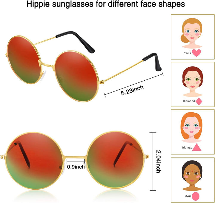20 Pieces Hippie Headband Glasses Costume Set, Includes 10 Pieces Multicolor Daisy Flower Crown, 10 Pieces round Hippie Sunglasses for Festival