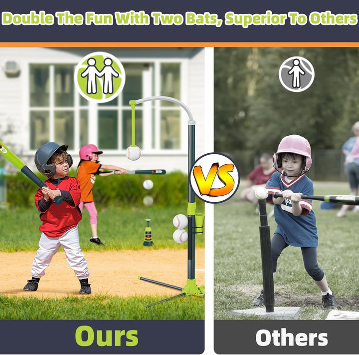3-In-1 T Ball Set for Kids, Adjustable Height Hanging Baseball Batting Tee Set with 2 Bats, Teeball Hitting Stand, Ball Launcher for Toddlers, Sport Toys Outdoor/Indoor for Boys Girls