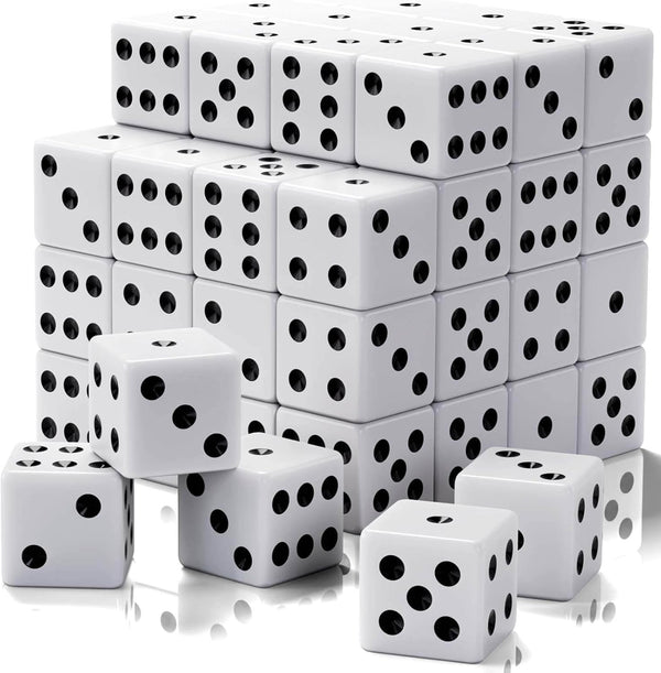 60 Pieces Standard Dice, 16Mm Bulk White Opaque Black Pips Six Sided Dice Set, for Rolling, Group Event, Board Games, Classroom Math