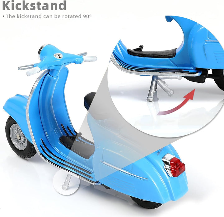 1/18 Scale Vespa 150CC Moped Figurine Static Mini Scooter Model Toy Roman Holiday Collection Souvenir Figurine Simulation Motorcycle Toy Cake Topper Gift for Adult Kid Boy (Blue Color)