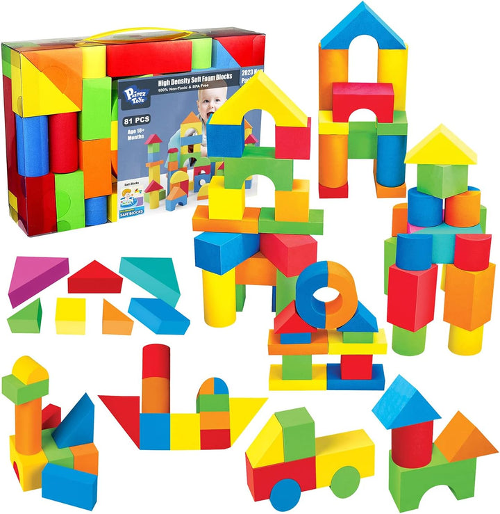 Foam Building Blocks for Toddlers 2-4, 41 Pieces EVA Soft Stacking Blocks, Baby Bath Foam Toy Set, Early Learning Construction Toys & Gifts for Kids, Boys & Girls 18+ Months