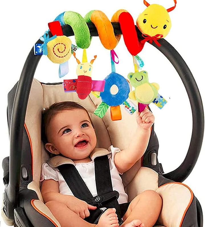 Baby Crib Hanging Rattles Toys - Infant Baby Worm Crib Bed around Rattle Bell Cartoon Insect Spiral Hanging Toy with Ringing Bell for Infants Bed Stroller Car Seat Bar for Babies Boys and Girls