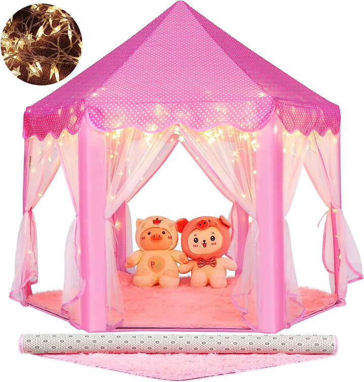 Princess Tent Girls Large Playhouse Kids Castle Play Tent with Star Lights Toy for Children Indoor and Outdoor Games, 55'' X 53'' (Dxh)