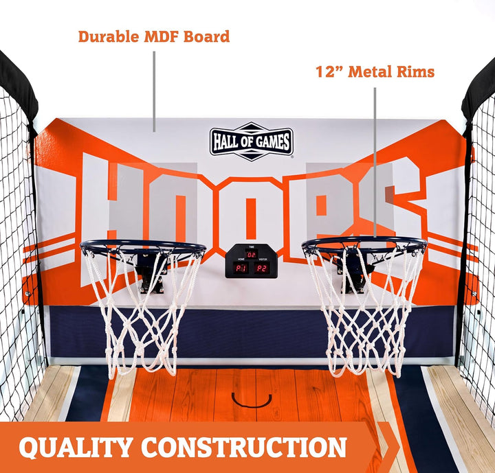 EZ Fold Premium Indoor Arcade Basketball Game with Steel Frame and Polycarbonate Backboard, Dual Shot Electronic Scoring with 6 Size 3 Balls Included, Perfect for Basement Game Rooms
