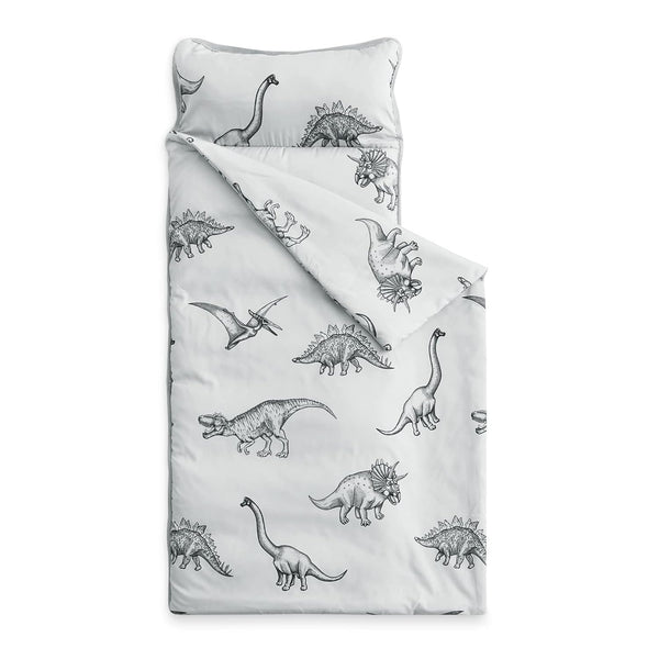 - Toddler Nap Mat with Pillow and Blanket, for Kids Boys Girls in Kindergarten Daycare Preschool Pre K, Roll up Sleeping Bag, Jurassic Dinosaur Dino, Grey, Standard
