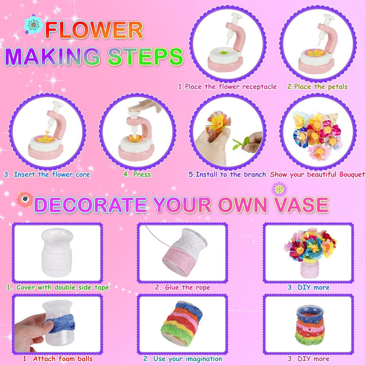 DIY Fabric Flower Bouquets Toys, Crafts for Girls, Make Your Own Bouquet and Vase, Flower Toy with Vases and Decoration Kits, Educational Activity, Art and Craft for Girl, Christmas, Birthday Gift