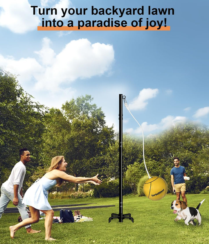 Tetherball Set with Ball & Rope for Outdoor Backyard, Adjustable Tether Ball Pole with Screw Reinforcement 5-Prong Base for Playground, outside Ball Games Sports for Kids & Adults