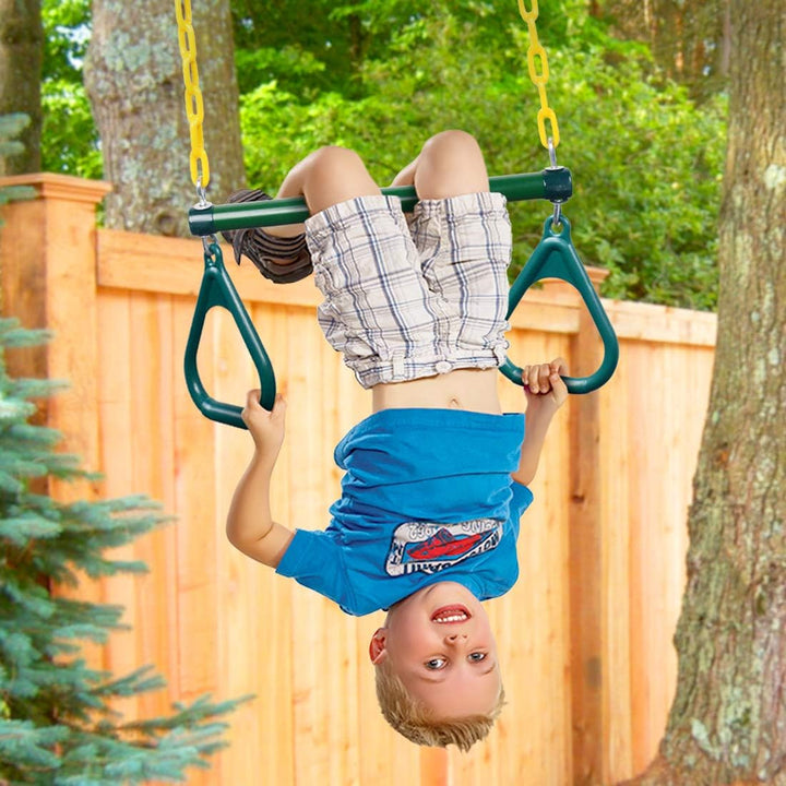 Gym Rings Trapeze Swing Bar 17", Heavy Duty 47" Chain Swing Set Accessories with Locking Carabiners, Monkey Bars for Backyard, Playground, Playroom