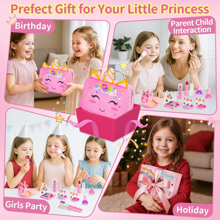 Kids Makeup Kit for Girls Toy – Washable Play Make up Set & Hair Gem Stamper, Bling Hair Jewel Accessories, Princess Dress up Toddlers Christmas Birthday Gift Ideal for Girls 3 4 5 6 7 8-12 Years Old