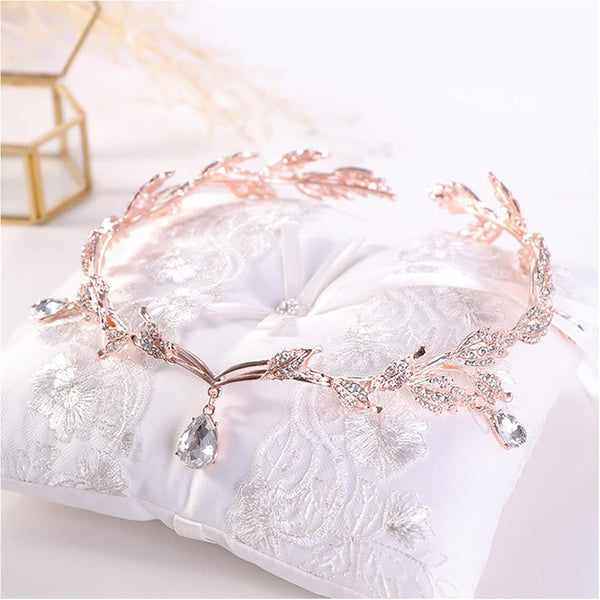Party Girls Headband Wedding Headwear Bridal Headpieces Princess Hair Accessories Frontal Chain Head Jewelry Women Tiaras(Rose Gold)