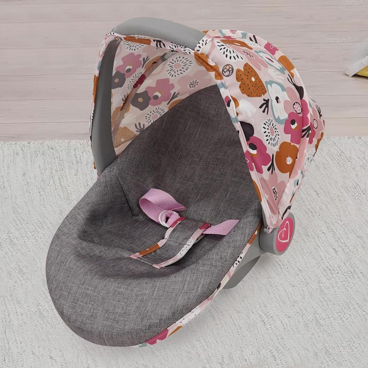 Crew: Melange Flora - 3-In-1 Doll Car Seat - Accessory for Dolls up to 18", Portable Toy, Transforms to Lounge Seat, Retractable Canopy, Kids 3+