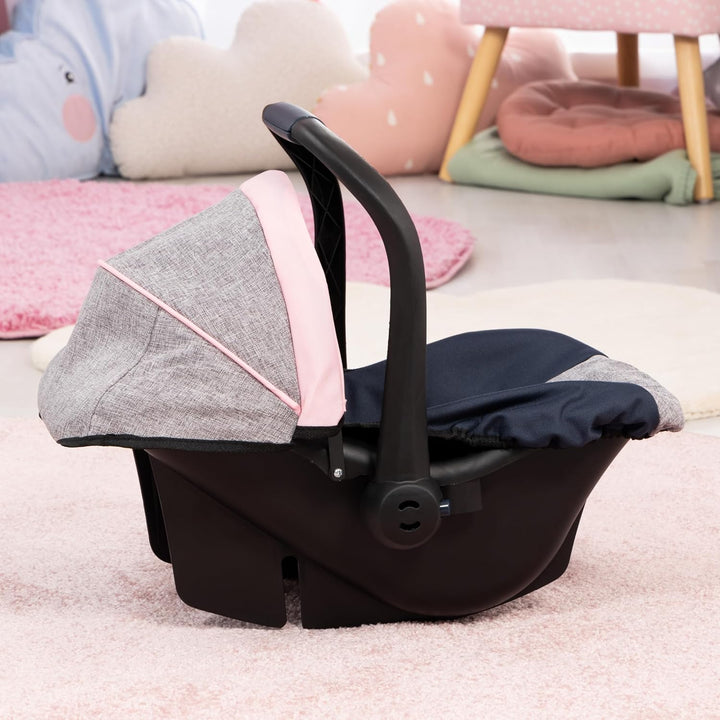 Design Dolls: Car Seat - Grey, Blue, Pink Butterfly - Fits Dolls up to 18' Kids Pretend Play, Safety Belt, Sun Canopy, Accessory for -Plush Toys -Stuffed Animals & Dolls, Ages 3+