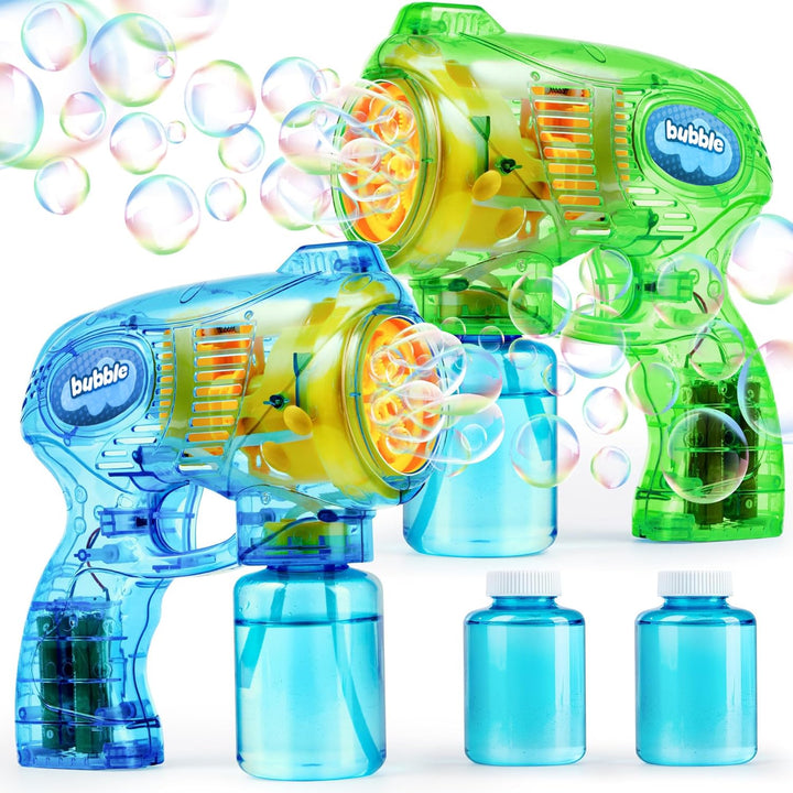 2 Kids Bubble Gun with 2 Bottles Refill Solution, Bubble Machine Gun for Toddlers 1-3 Kids 4-8, Party Favors, Summer Toy, Outdoors, Easter, Birthday Gift