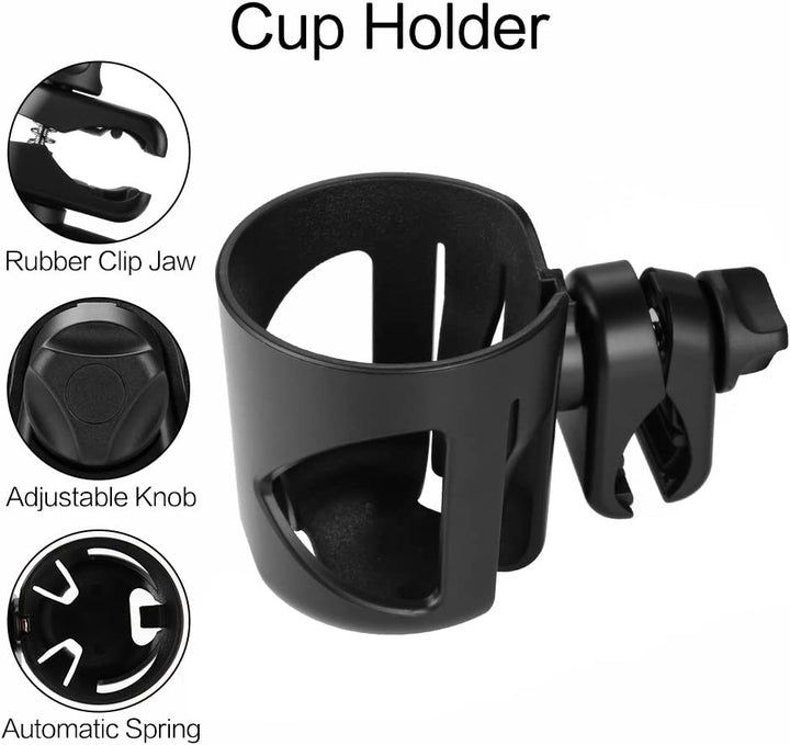 Universal Cup Holder, Stroller Cup Holder, 360° Rotatable Large Caliber Designed Bottle Holder for Stroller, Bike, Wheelchair, Walker, Scooter, Black