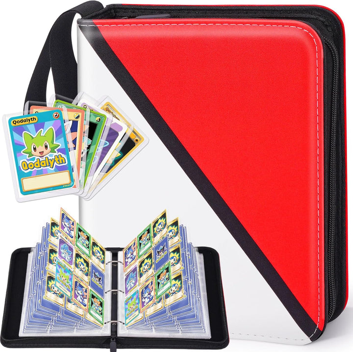 Card Binder – 4 Pocket Zipper Collection Album, Premium PU Holder, Double-Sided Display for 400 Cards, Includes 5 Hard Plastic Sleeves for Game Cards, Sports Cards