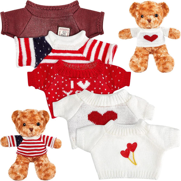 5 Pcs Bear Doll Clothes Cute Stuffed Animal Clothing Accessories Cotton Plush Toy Clothes Bear Sweater Outfit Fit Most 14 - 18 Inch Bears Animal Plush Dolls Valentine Gifts