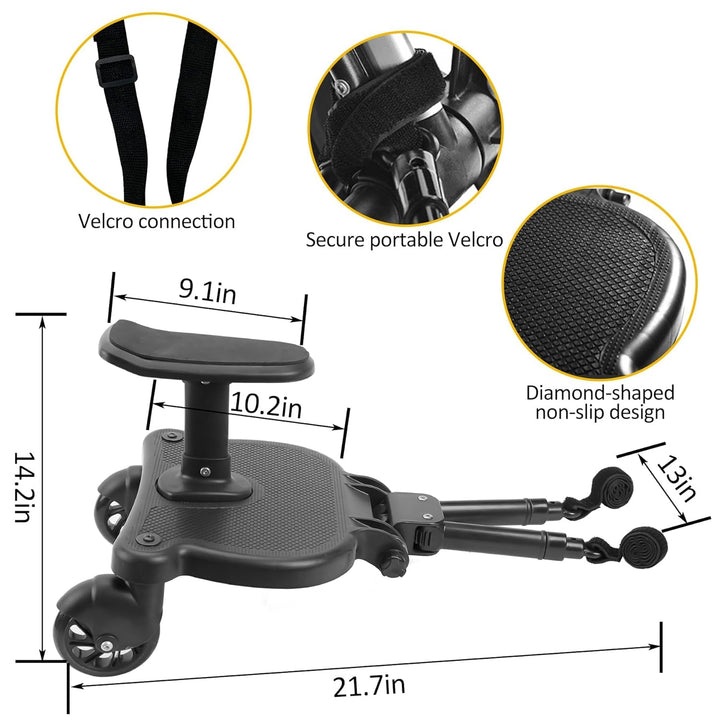 2025 New-Universal Stroller Board with Detachable Seat, 2In1 Sit and Stand Stroller Glider Board for Most Strollers, Holds Children up to 55 Lbs Stroller Standing Board
